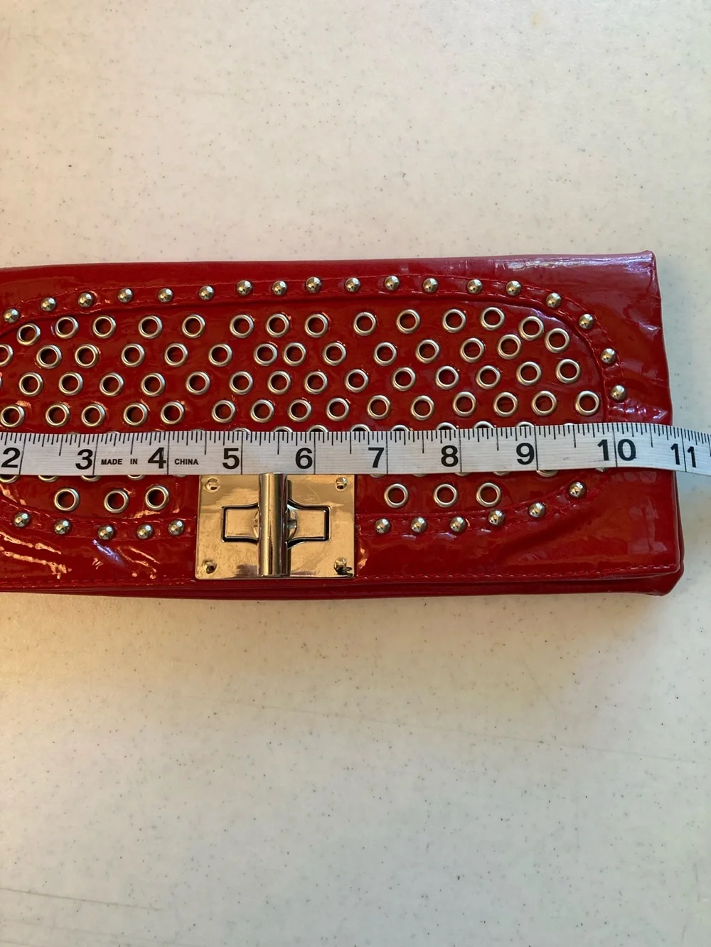 VTG Red Patent Wristlet Clutch with Stud & Grommet Detail - Picture 9 of 10